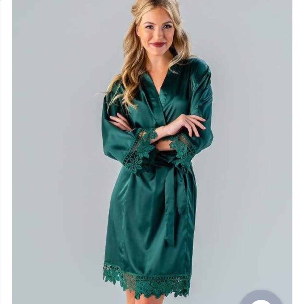 Kennedy Blue emerald satin and lace bridesmaid robe